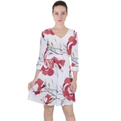 Spring Blooms T- Shirt Spring Blooming Petals T- Shirt Quarter Sleeve Ruffle Waist Dress