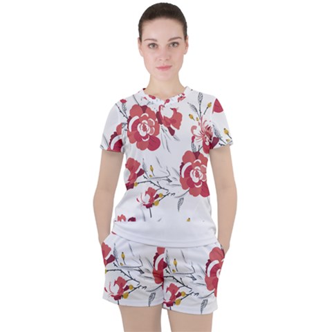 Spring Blooms T- Shirt Spring Blooming Petals T- Shirt Women s Tee And Shorts Set by maxcute