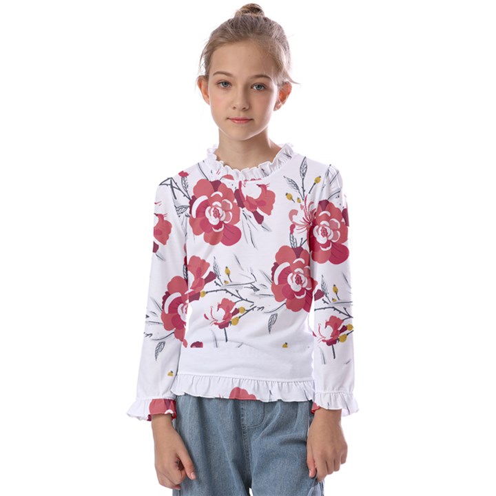 Spring Blooms T- Shirt Spring Blooming Petals T- Shirt Kids  Frill Detail Tee