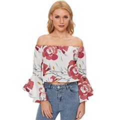 Spring Blooms T- Shirt Spring Blooming Petals T- Shirt Off Shoulder Flutter Bell Sleeve Top by maxcute