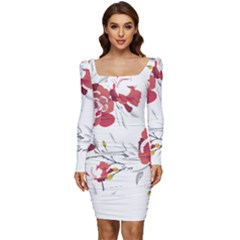 Spring Blooms T- Shirt Spring Blooming Petals T- Shirt Women Long Sleeve Ruched Stretch Jersey Dress by maxcute