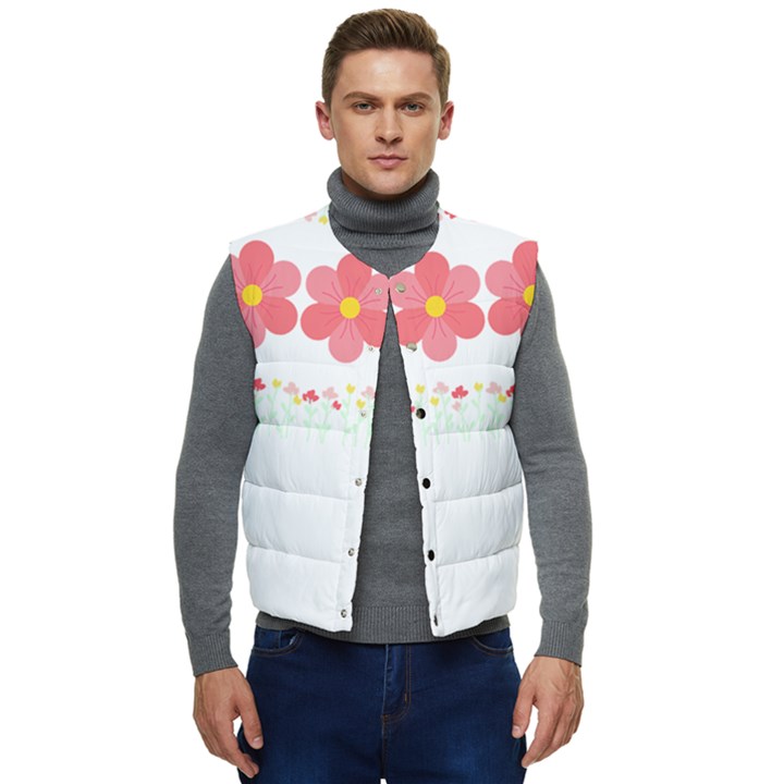 Spring T- Shirt Spring Flowers T- Shirt Men s Short Button Up Puffer Vest	