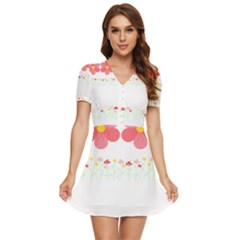 Spring T- Shirt Spring Flowers T- Shirt V-neck High Waist Chiffon Mini Dress