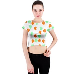 St Patricks Day T- Shirt Green White Orange Shamrock Pattern T- Shirt Crew Neck Crop Top