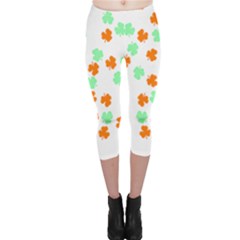 St Patricks Day T- Shirt Green White Orange Shamrock Pattern T- Shirt Capri Leggings 