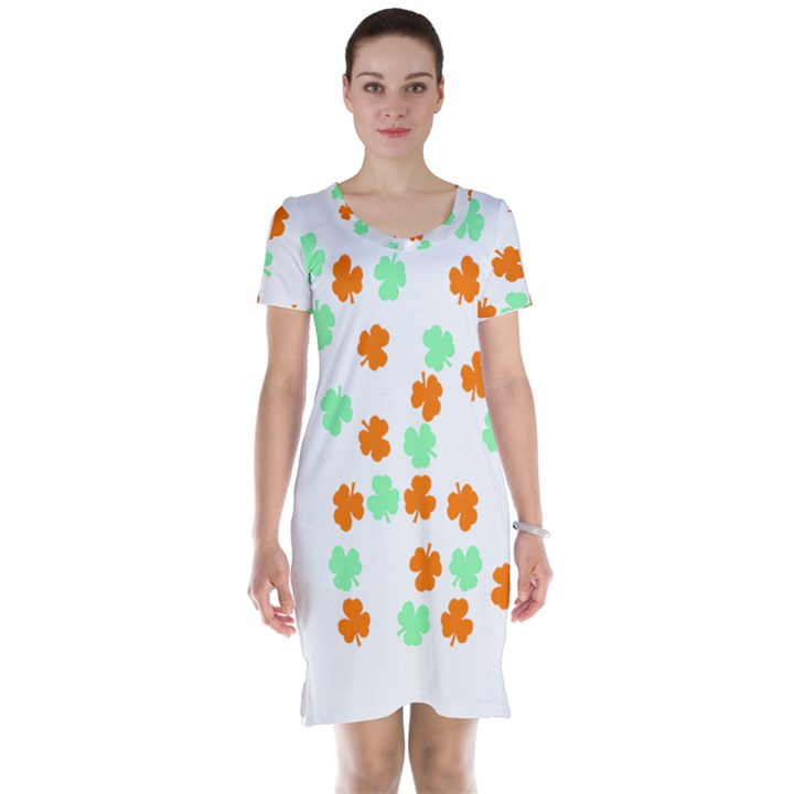 St Patricks Day T- Shirt Green White Orange Shamrock Pattern T- Shirt Short Sleeve Nightdress