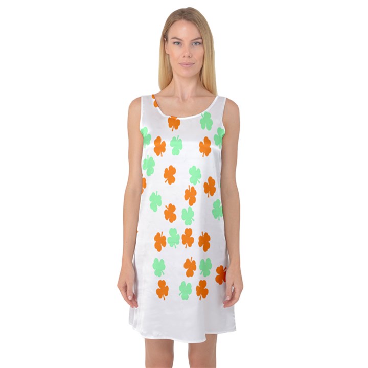 St Patricks Day T- Shirt Green White Orange Shamrock Pattern T- Shirt Sleeveless Satin Nightdress