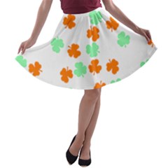 St Patricks Day T- Shirt Green White Orange Shamrock Pattern T- Shirt A-line Skater Skirt