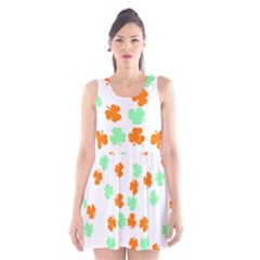 St Patricks Day T- Shirt Green White Orange Shamrock Pattern T- Shirt Scoop Neck Skater Dress