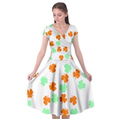 St Patricks Day T- Shirt Green White Orange Shamrock Pattern T- Shirt Cap Sleeve Wrap Front Dress