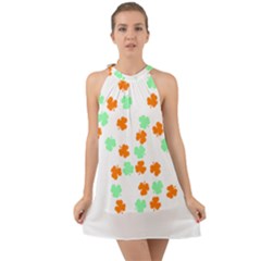 St Patricks Day T- Shirt Green White Orange Shamrock Pattern T- Shirt Halter Tie Back Chiffon Dress by maxcute