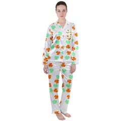 St Patricks Day T- Shirt Green White Orange Shamrock Pattern T- Shirt Women s Long Sleeve Satin Pajamas Set	 by maxcute