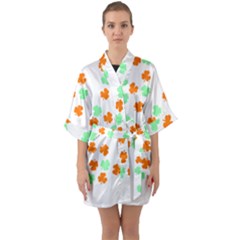 St Patricks Day T- Shirt Green White Orange Shamrock Pattern T- Shirt Half Sleeve Satin Kimono  by maxcute