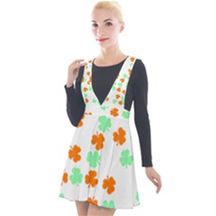 St Patricks Day T- Shirt Green White Orange Shamrock Pattern T- Shirt Plunge Pinafore Velour Dress