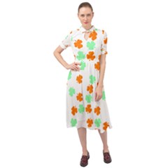 St Patricks Day T- Shirt Green White Orange Shamrock Pattern T- Shirt Keyhole Neckline Chiffon Dress