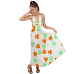 St Patricks Day T- Shirt Green White Orange Shamrock Pattern T- Shirt Backless Maxi Beach Dress