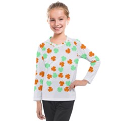 St Patricks Day T- Shirt Green White Orange Shamrock Pattern T- Shirt Kids  Long Mesh Tee