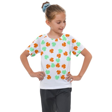 St Patricks Day T- Shirt Green White Orange Shamrock Pattern T- Shirt Kids  Mesh Piece Tee by maxcute