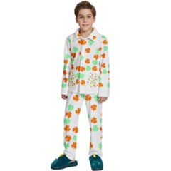 St Patricks Day T- Shirt Green White Orange Shamrock Pattern T- Shirt Kids  Long Sleeve Velvet Pajamas Set by maxcute