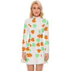 St Patricks Day T- Shirt Green White Orange Shamrock Pattern T- Shirt Long Sleeve Velour Longline Dress by maxcute