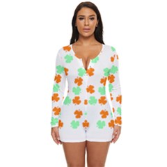 St Patricks Day T- Shirt Green White Orange Shamrock Pattern T- Shirt Long Sleeve Boyleg Swimsuit by maxcute