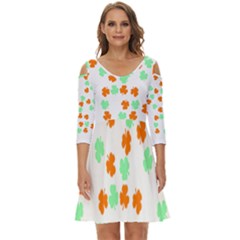 St Patricks Day T- Shirt Green White Orange Shamrock Pattern T- Shirt Shoulder Cut Out Zip Up Dress