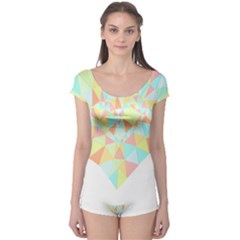 Stained Glass T- Shirt Polygon Geometric Heart Retro T- Shirt Boyleg Leotard  by maxcute