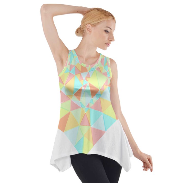 Stained Glass T- Shirt Polygon Geometric Heart Retro T- Shirt Side Drop Tank Tunic