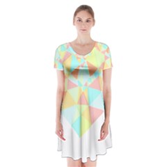 Stained Glass T- Shirt Polygon Geometric Heart Retro T- Shirt Short Sleeve V-neck Flare Dress by maxcute