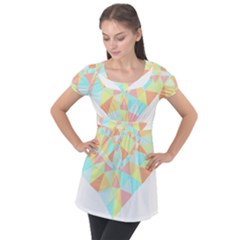 Stained Glass T- Shirt Polygon Geometric Heart Retro T- Shirt Puff Sleeve Tunic Top by maxcute