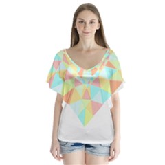 Stained Glass T- Shirt Polygon Geometric Heart Retro T- Shirt V-neck Flutter Sleeve Top by maxcute