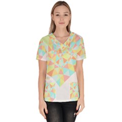 Stained Glass T- Shirt Polygon Geometric Heart Retro T- Shirt Women s V-neck Scrub Top by maxcute