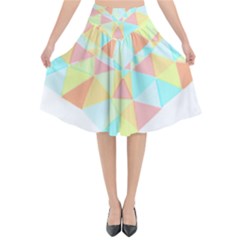 Stained Glass T- Shirt Polygon Geometric Heart Retro T- Shirt Flared Midi Skirt by maxcute