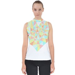 Stained Glass T- Shirt Polygon Geometric Heart Retro T- Shirt Mock Neck Shell Top by maxcute