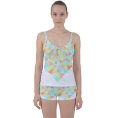 Stained Glass T- Shirt Polygon Geometric Heart Retro T- Shirt Tie Front Two Piece Tankini by maxcute