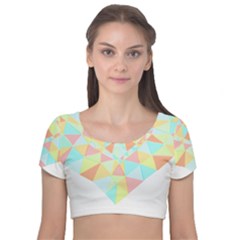 Stained Glass T- Shirt Polygon Geometric Heart Retro T- Shirt Velvet Short Sleeve Crop Top  by maxcute