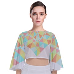 Stained Glass T- Shirt Polygon Geometric Heart Retro T- Shirt Tie Back Butterfly Sleeve Chiffon Top by maxcute