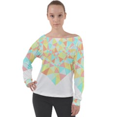 Stained Glass T- Shirt Polygon Geometric Heart Retro T- Shirt Off Shoulder Long Sleeve Velour Top by maxcute