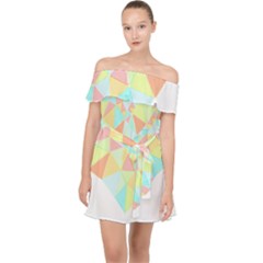 Stained Glass T- Shirt Polygon Geometric Heart Retro T- Shirt Off Shoulder Chiffon Dress by maxcute