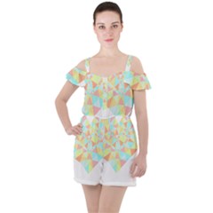 Stained Glass T- Shirt Polygon Geometric Heart Retro T- Shirt Ruffle Cut Out Chiffon Playsuit by maxcute