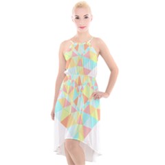 Stained Glass T- Shirt Polygon Geometric Heart Retro T- Shirt High-low Halter Chiffon Dress  by maxcute