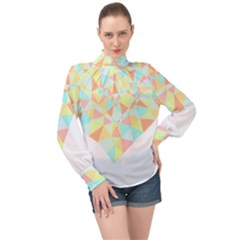 Stained Glass T- Shirt Polygon Geometric Heart Retro T- Shirt High Neck Long Sleeve Chiffon Top by maxcute