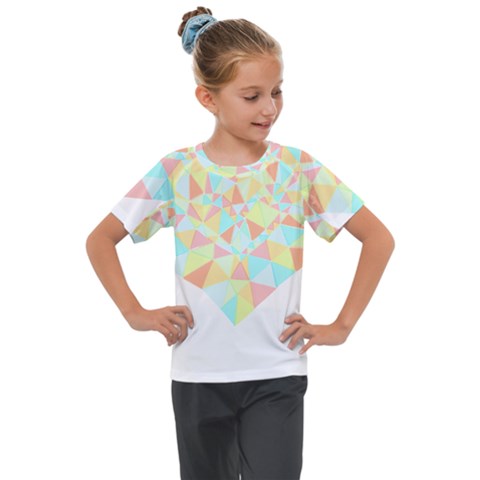 Stained Glass T- Shirt Polygon Geometric Heart Retro T- Shirt Kids  Mesh Piece Tee by maxcute