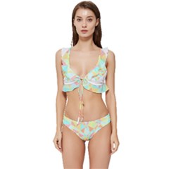 Stained Glass T- Shirt Polygon Geometric Heart Retro T- Shirt Low Cut Ruffle Edge Bikini Set