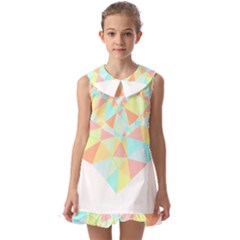 Stained Glass T- Shirt Polygon Geometric Heart Retro T- Shirt Kids  Pilgrim Collar Ruffle Hem Dress by maxcute