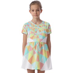 Stained Glass T- Shirt Polygon Geometric Heart Retro T- Shirt Kids  Short Sleeve Pinafore Style Dress