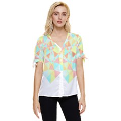 Stained Glass T- Shirt Polygon Geometric Heart Retro T- Shirt Bow Sleeve Button Up Top by maxcute