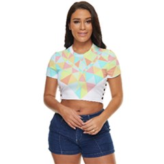 Stained Glass T- Shirt Polygon Geometric Heart Retro T- Shirt Side Button Cropped Tee by maxcute