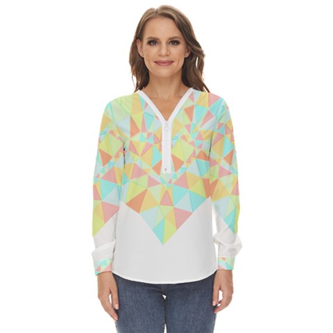 Stained Glass T- Shirt Polygon Geometric Heart Retro T- Shirt Zip Up Long Sleeve Blouse by maxcute