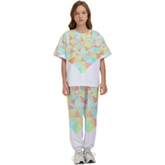 Stained Glass T- Shirt Polygon Geometric Heart Retro T- Shirt Kids  Tee And Pants Sports Set